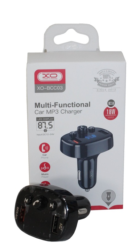(XO) FM-Модулятор FM-BCC03 Bluetooth + 2 USB выхода на зарядку 3.1 A, дисплей, цвет ЧЕРНЫЙ