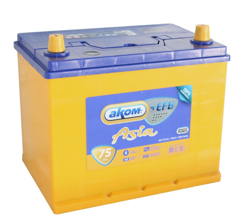 АКОМ Asia+EFB 6СТ-75 Ач о.п. с бортом  д260ш175в220750А  АО «АКОМ»