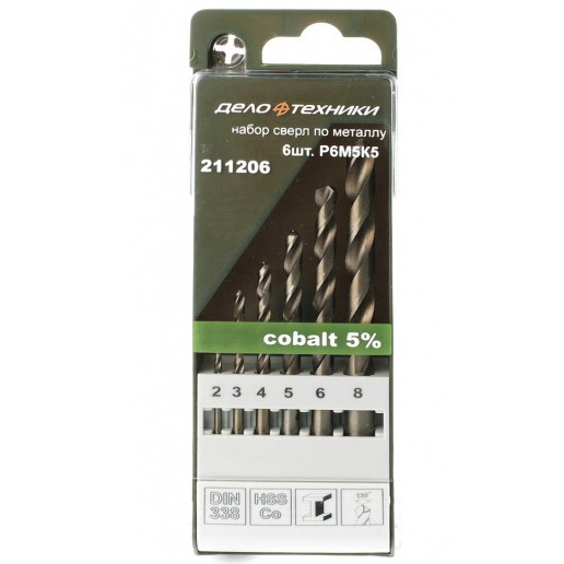 Набор сверл по металлу 6шт ( d 2,3. 4. 5. 6. 8мм)