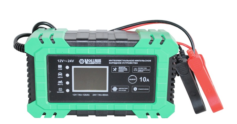 Зарядное устройство импульсное VOLLRUS smart 15A-A  12В-24В, 3-6-10A (АвтоМотоAGM)