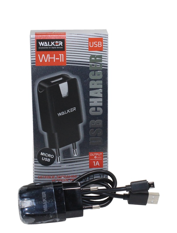Телефонное СЕТЕВОЕ зарядное устройство 2в1 WH-11 USB(1 A) + кабель micro USB, цвет ЧЁРНЫЙ