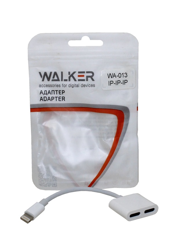 (WALKER) Адаптер IP (папа) - 2в1 наушник IP (мама) + зарядка IP (мама), WA-013 цвет БЕЛЫЙ
