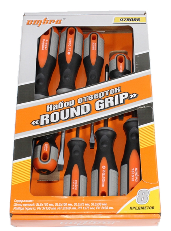 Набор отверток шлиц + крест 8 пр Ombra ROUND GRIP