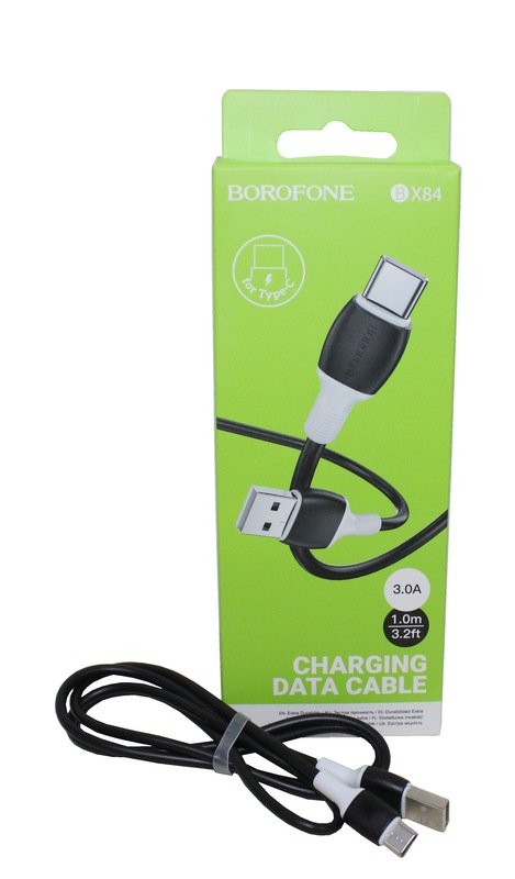 (Borofone) Телефонный КАБЕЛЬ для TYPE-C - USB, 1м, 3 A, силикон, цвет ЧЕРНЫЙ  BX84