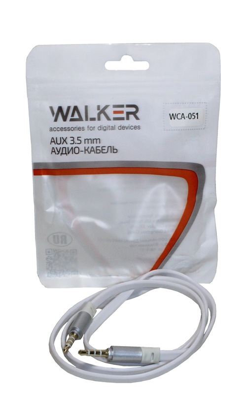 (WALKER) Телефонный КАБЕЛЬ AUX аудио WCA-051, 3,5мм A-A плоский 1 м, цвет БЕЛЫЙ