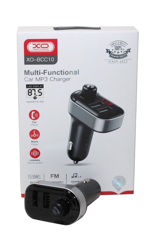 (XO) FM-Модулятор BCC10 Bluetooth + 2USB выхода на зарядку 3.1 A, цвет ЧЕРНЫЙ