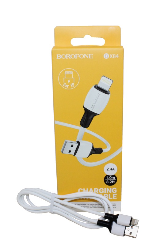 (Borofone) Телефонный КАБЕЛЬ для IPhone - USB, 1 м, 2.4 A, материал PVC, цвет БЕЛЫЙ  BX84