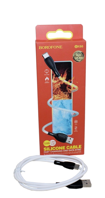 (Borofone) Телефонный КАБЕЛЬ для TYPE-C - USB, 1 м, силикон, цвет БЕЛЫЙ BX86