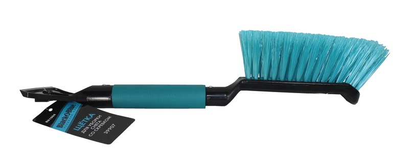 (Black&Blue) Скребок с щёткой для удаления снега и льда поролоновая ручка,цветная (42 см) (BB1004)