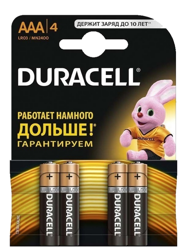 Батарейки DURACELL LR03 MN2400 1.5V SIZEAAA Комплект 4шт