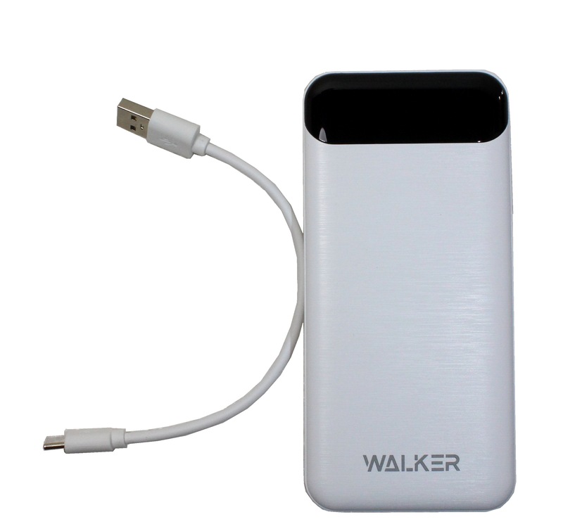 (WALKER) ЗУ Power Bank на 20000 mAh, Li-Pol, 2.1A вхвых, 2 USB, microUSB, Type-C, дисплей, корпус м