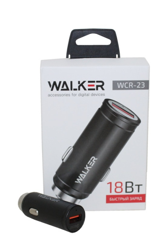 (WALKER) Телефонное АЗУ 1 USB, быстрый заряд QC3.0, 5B2.4A, ЧЕРНЫЙ  WCR-23