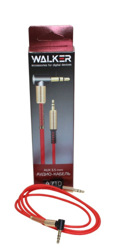 (WALKER) Телефонный КАБЕЛЬ AUX аудио WCA-710, 3,5мм A-A, в металл. обмотке 1 м, цвет КРАСНЫЙ