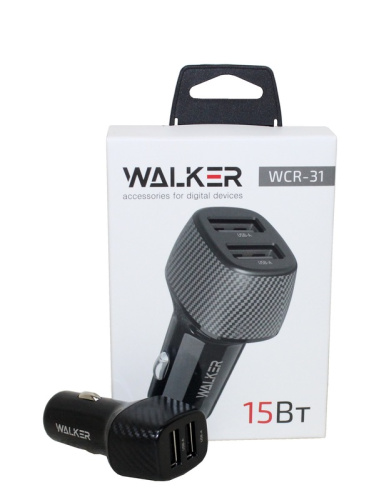 (WALKER) Телефонное АЗУ  2 USB 2.4A, 15Вт, ЧЕРНЫЙ  WCR-31