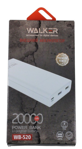 ЗУ Power Bank на 20000 mAh, Li-Pol, 2.1A вхвых, 2 USB, microUSB, Type-C, дисплей, корпус пластик, цвет ЧЁРНЫЙ (WALKER)