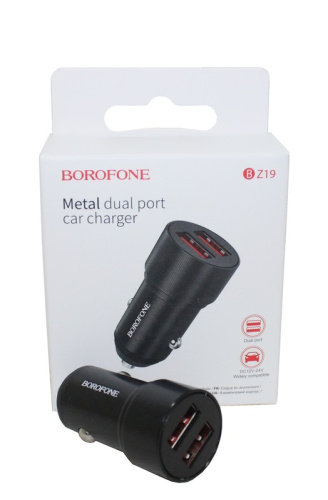 (Borofone) Телефонное АЗУ 2 USB 12-24V, цвет ЧЕРНЫЙ Z19