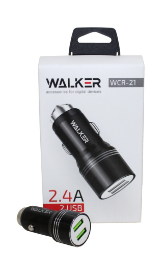 (WALKER) Телефонное АЗУ  2 USB 2.4A, 10.5 Вт, цвет ЧЕРНЫЙ  WCR-21