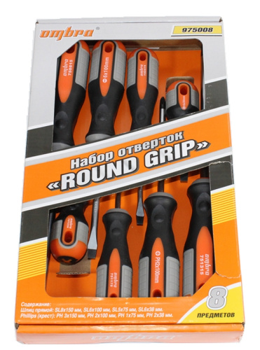 Набор отверток шлиц + крест 8 пр Ombra ROUND GRIP