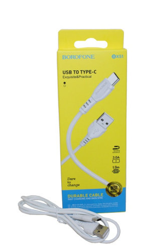 (Borofone) Телефонный КАБЕЛЬ для TYPE-C - USB, 1 м, материал ПВХ, цвет БЕЛЫЙ  BX51