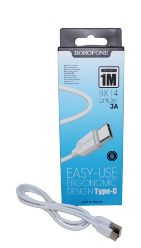 (Borofone) Телефонный КАБЕЛЬ для TYPE-C - USB, 1м, 2,4 A, материал ПВХ, цвет БЕЛЫЙ  BX14