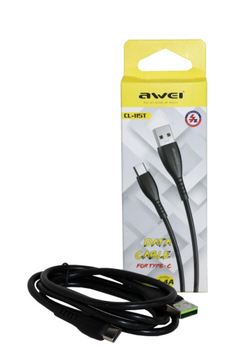 (AWEI) Телефонный КАБЕЛЬ для TYPE-C, 2,4 A, длина 1 м, цвет ЧЕРНЫЙ