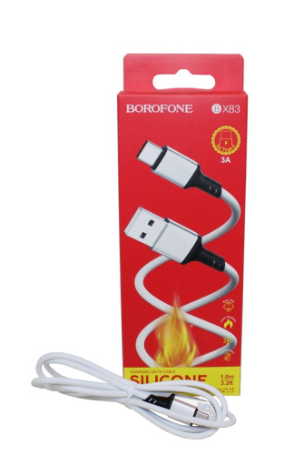 (Borofone) Телефонный КАБЕЛЬ для TYPE-C - USB, 1м, 3 A, силикон, цвет БЕЛЫЙ  BX83