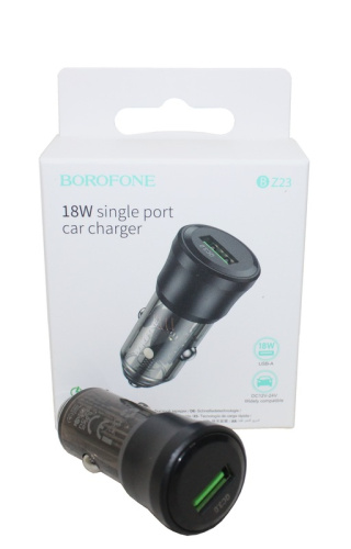 (Borofone) Телефонное АЗУ 1 USB, 12-24V, цвет ЧЕРНЫЙ Z23