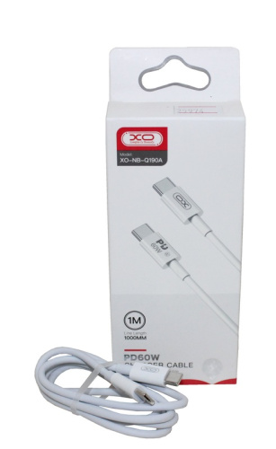 (XO) Телефонный КАБЕЛЬ для TYPE-C - TYPE-C, 1 м, 60 W, PD QUICK, цвет БЕЛЫЙ  NB-Q190A