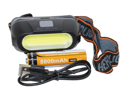 Фонарь налобный LED+USB кабель для зарядки (YYC-1801-СОВ)