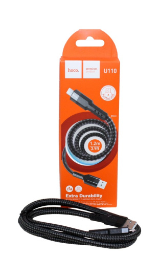 (HOCO) Телефонный КАБЕЛЬ для Micro USB - USB, 1,2 м, 2,4 A, материал нейлон, цвет ЧЕРНЫЙ  U110