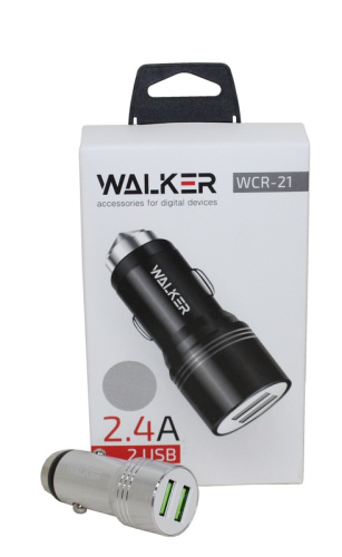 (WALKER) Телефонное АЗУ  2 USB 2.4A, 10.5 Вт, цвет СЕРЕБРО  WCR-21