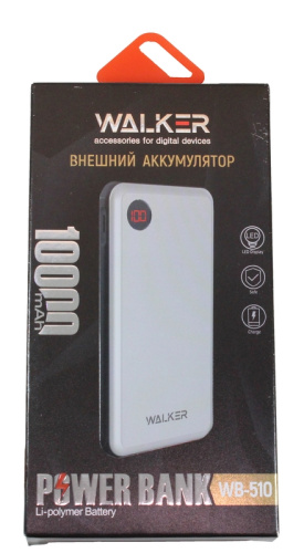 ЗУ Power Bank на 10000 mAh, Li-Pol, 2.1A вхвых, Type-C, дисплей, корпус металлический, цвет КРАС. СЕР. ЧЕРН. (WALKER)