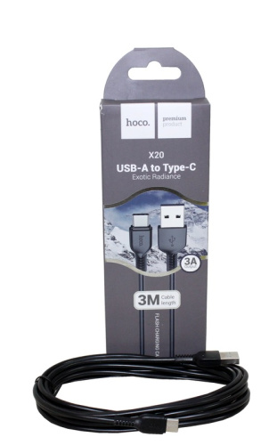 (HOCO) Телефонный КАБЕЛЬ для TYPE-C - USB, материал ПВХ, цвет ЧЕРНЫЙ, длина 3 м  X20