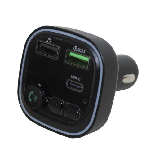 FM-Модулятор Bluetooth + 2 USB выхода на зарядку 3.1 A,Type-C, BC48 подсветка, цвет ЧЕРНЫЙ