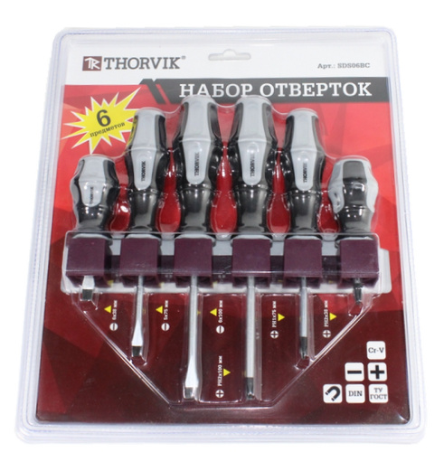 Набор отверток шлиц + крест на держ, 6 пр Thorvik