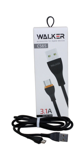 (WALKER) Телефонный КАБЕЛЬ Micro USB- USB, 1 м, 3,1 А, матерчатая оплетка, цвет ЧЕРНЫЙ  C565